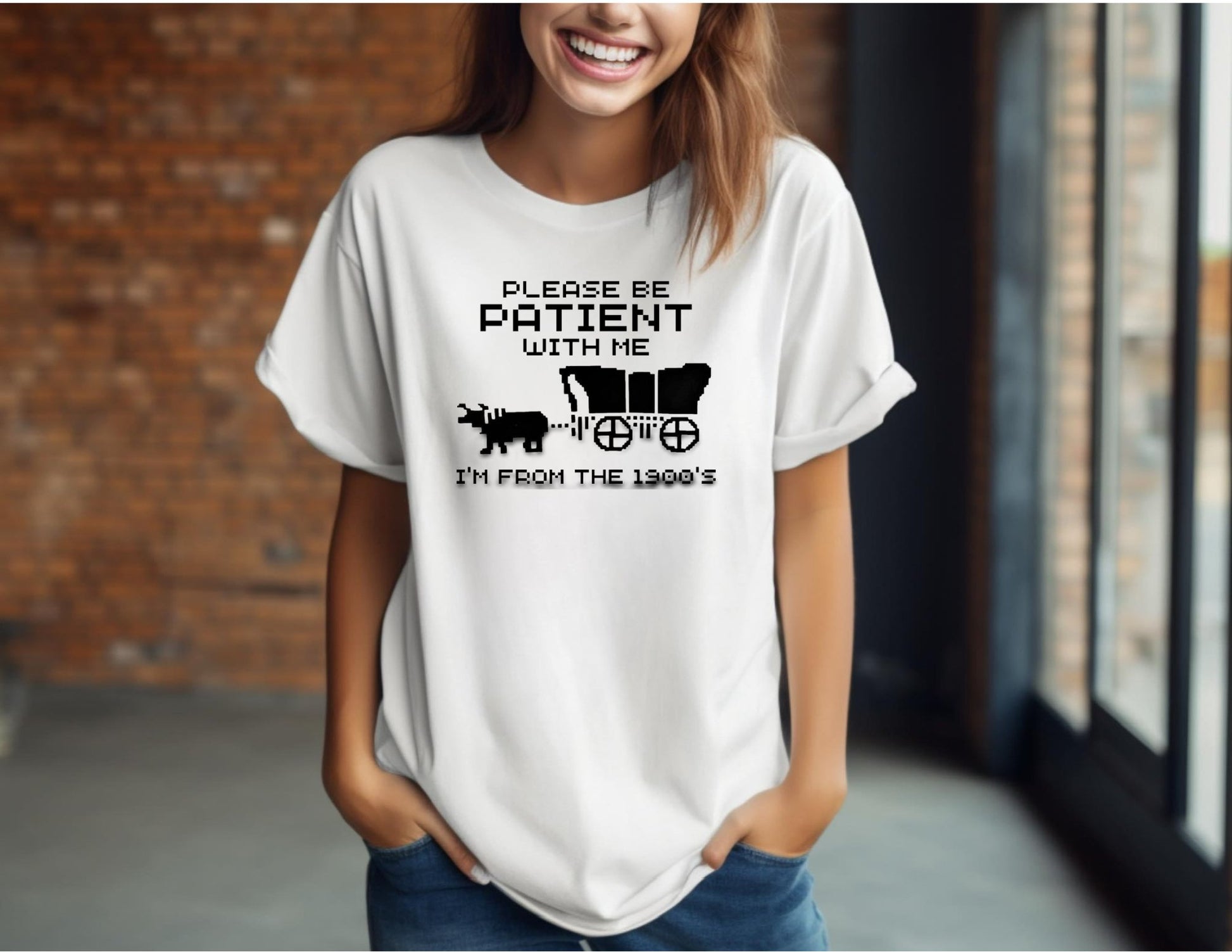 "Please be patient with me I'm from the 1900's" Funny saying - Short Sleeve Shirts with 2 Colors to choose from - Crazy and Cute Crafts