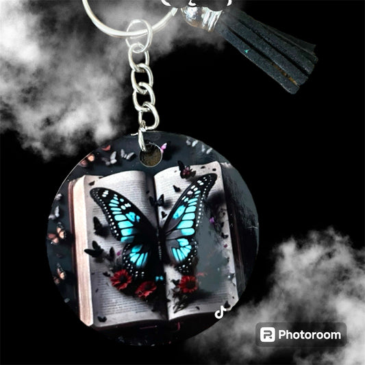 Keychain - Butterfly and books