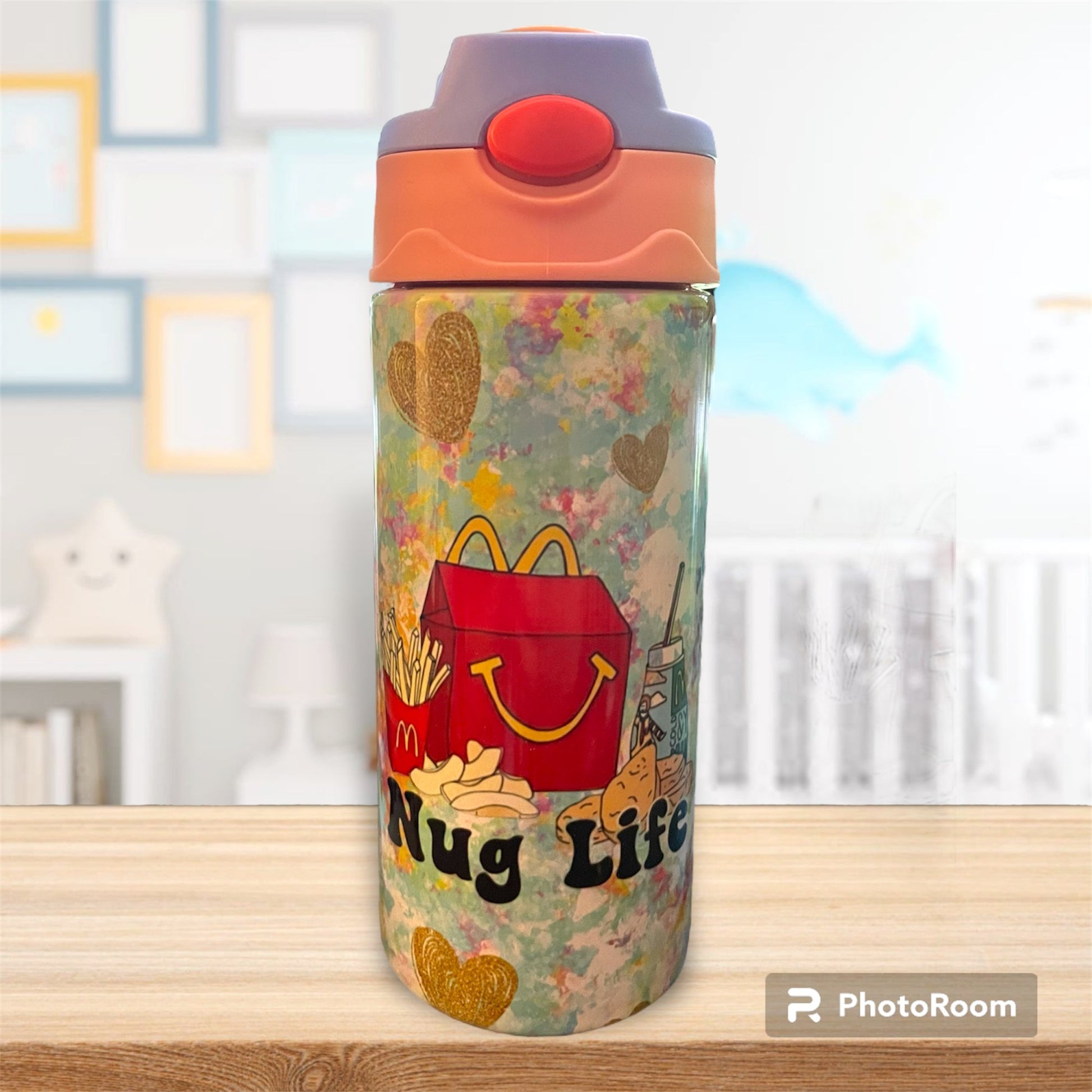 12 oz Insulated Metal kids / toddler Tumbler with flip top lid and built in straw “nug life ” - Crazy and Cute Crafts