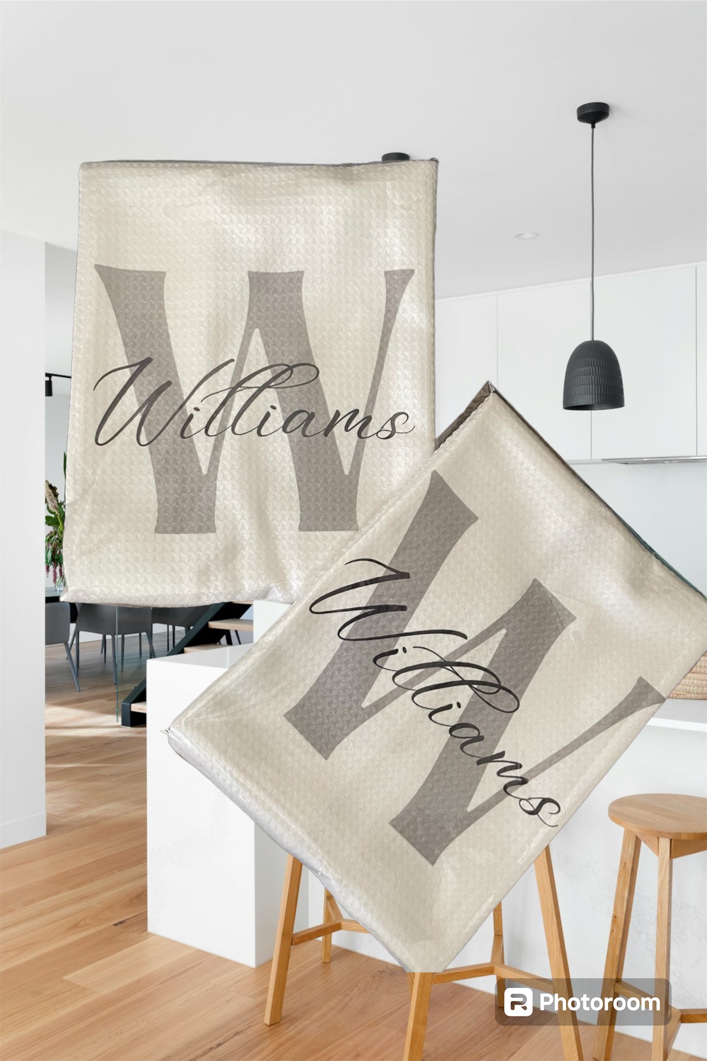 Personalized Hand Tea Towel - Monogram Letter and Name.