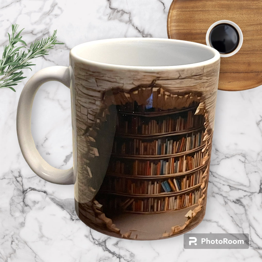 Ceramic mug - book shelf with breaking through wall