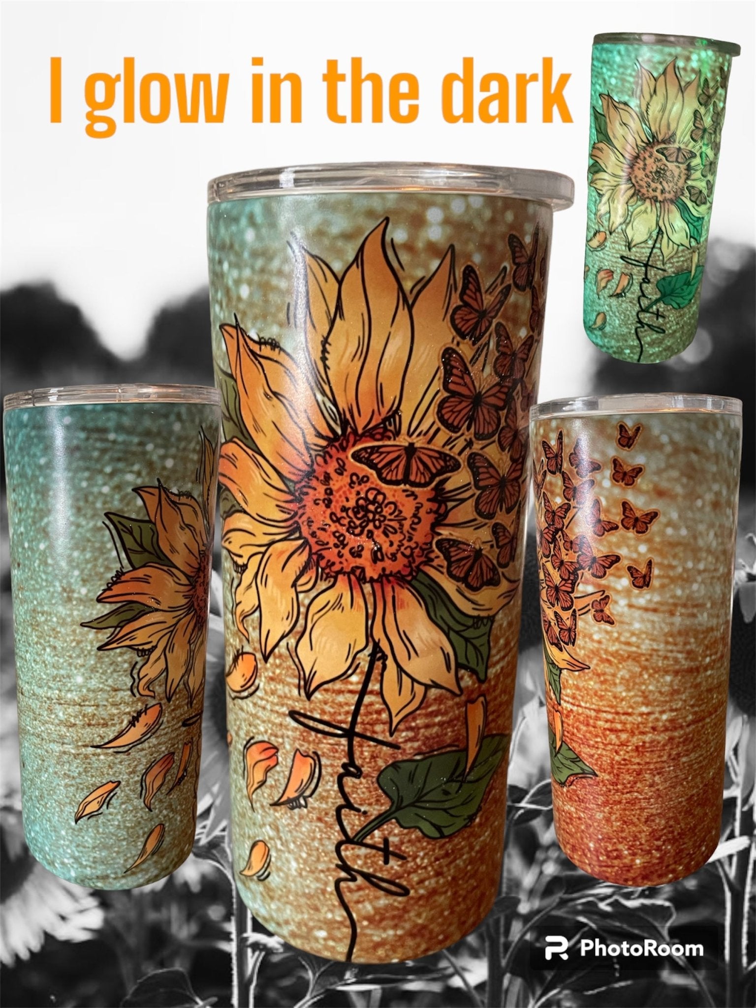 15oz Insulated Metal Tumbler (glows in the dark) Faith and sunflowers - Crazy and Cute Crafts