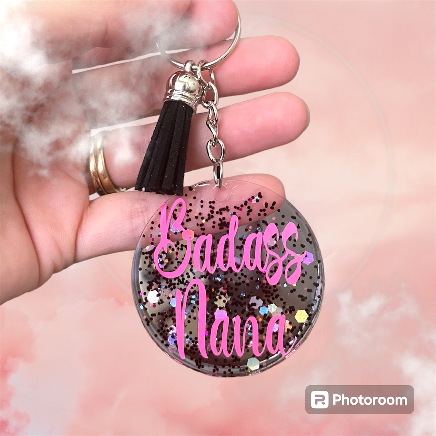 Resin / Epoxy Keychain - Hand poured and uniquely made. Badass (Mom, Nana, Gigi, Mama, Mimi, Memaw)