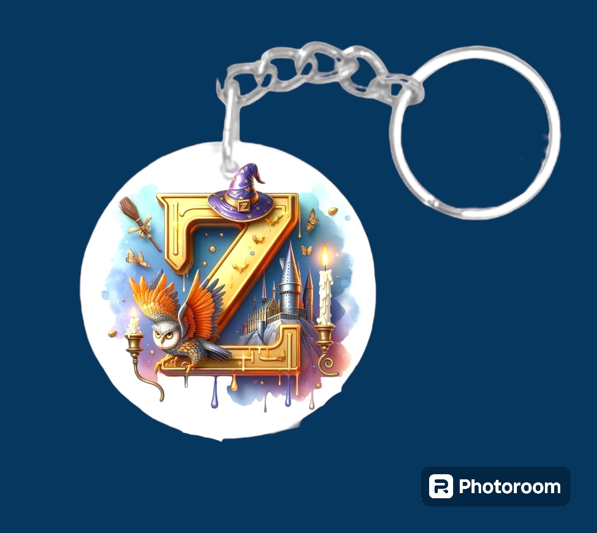 Story book whimsical castle tale letter initial keychain. Pick your letter.