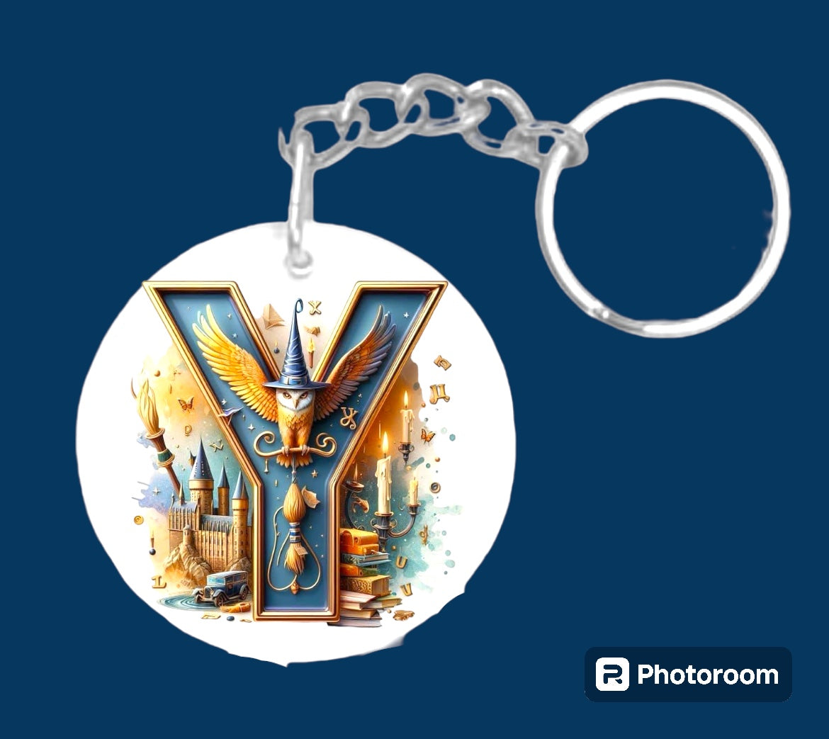 Story book whimsical castle tale letter initial keychain. Pick your letter.