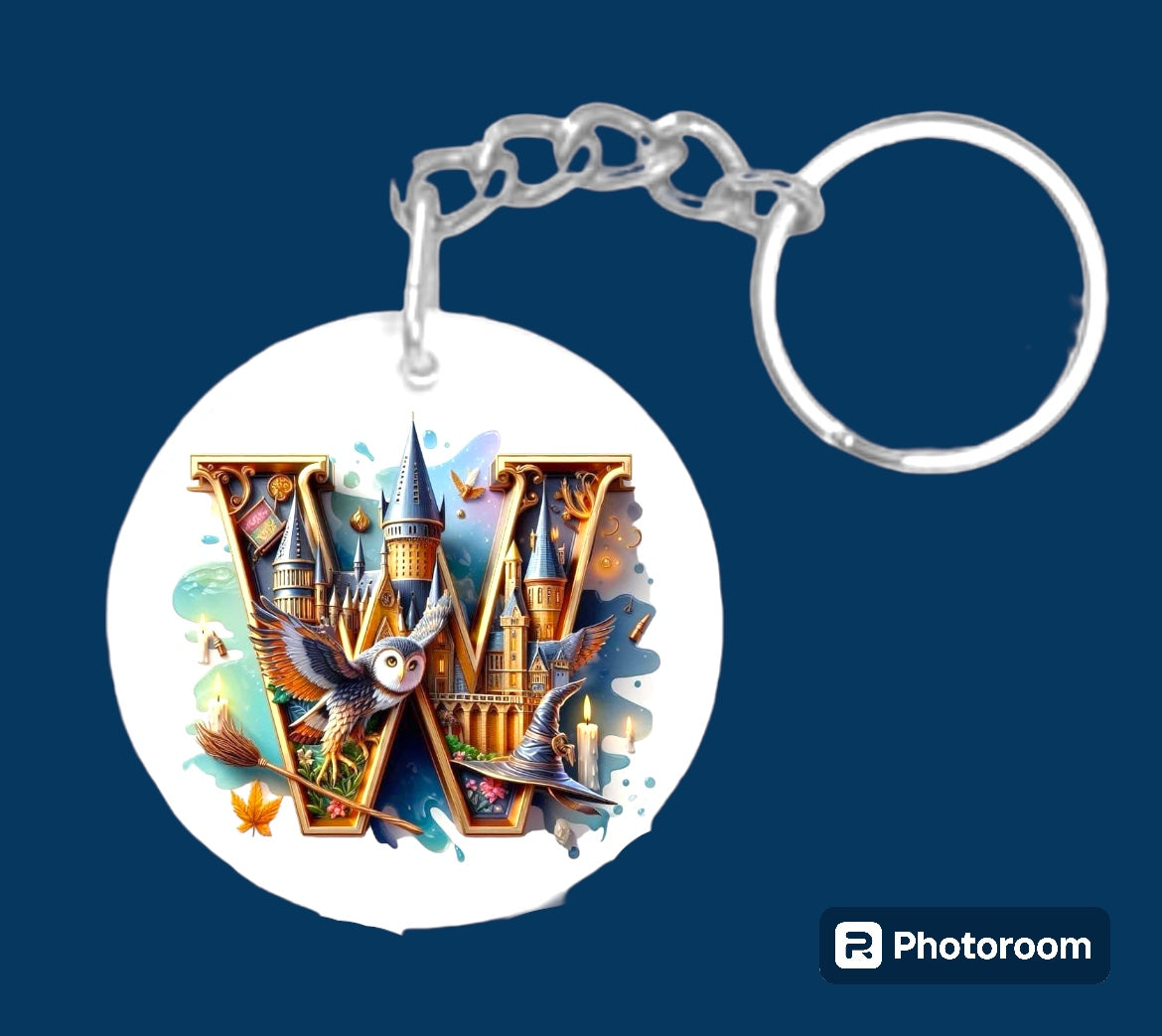 Story book whimsical castle tale letter initial keychain. Pick your letter.