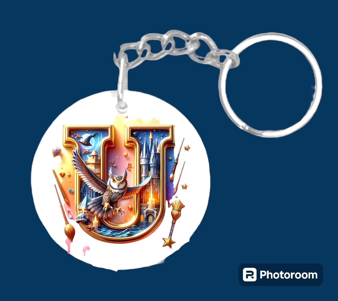 Story book whimsical castle tale letter initial keychain. Pick your letter.