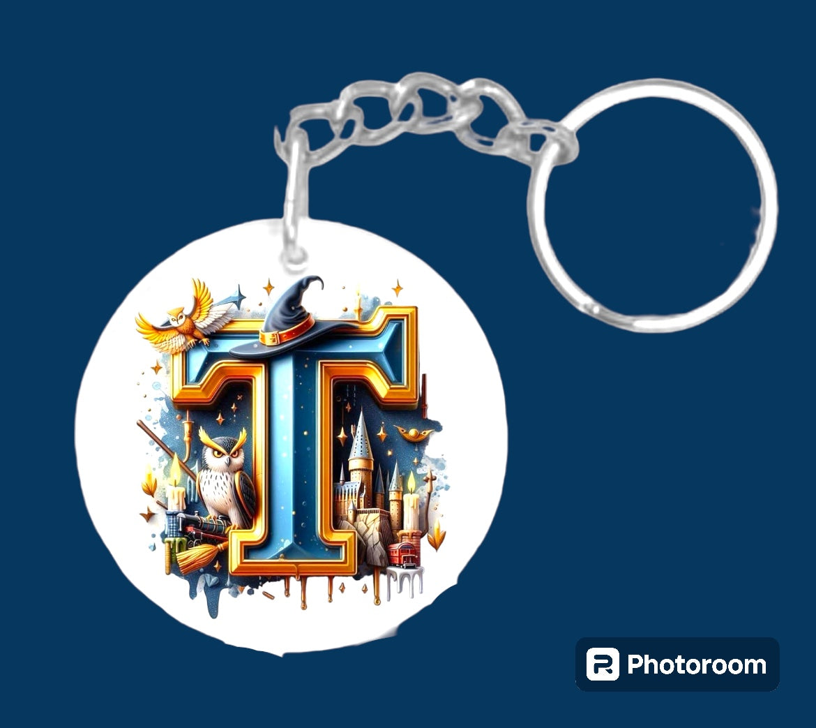 Story book whimsical castle tale letter initial keychain. Pick your letter.