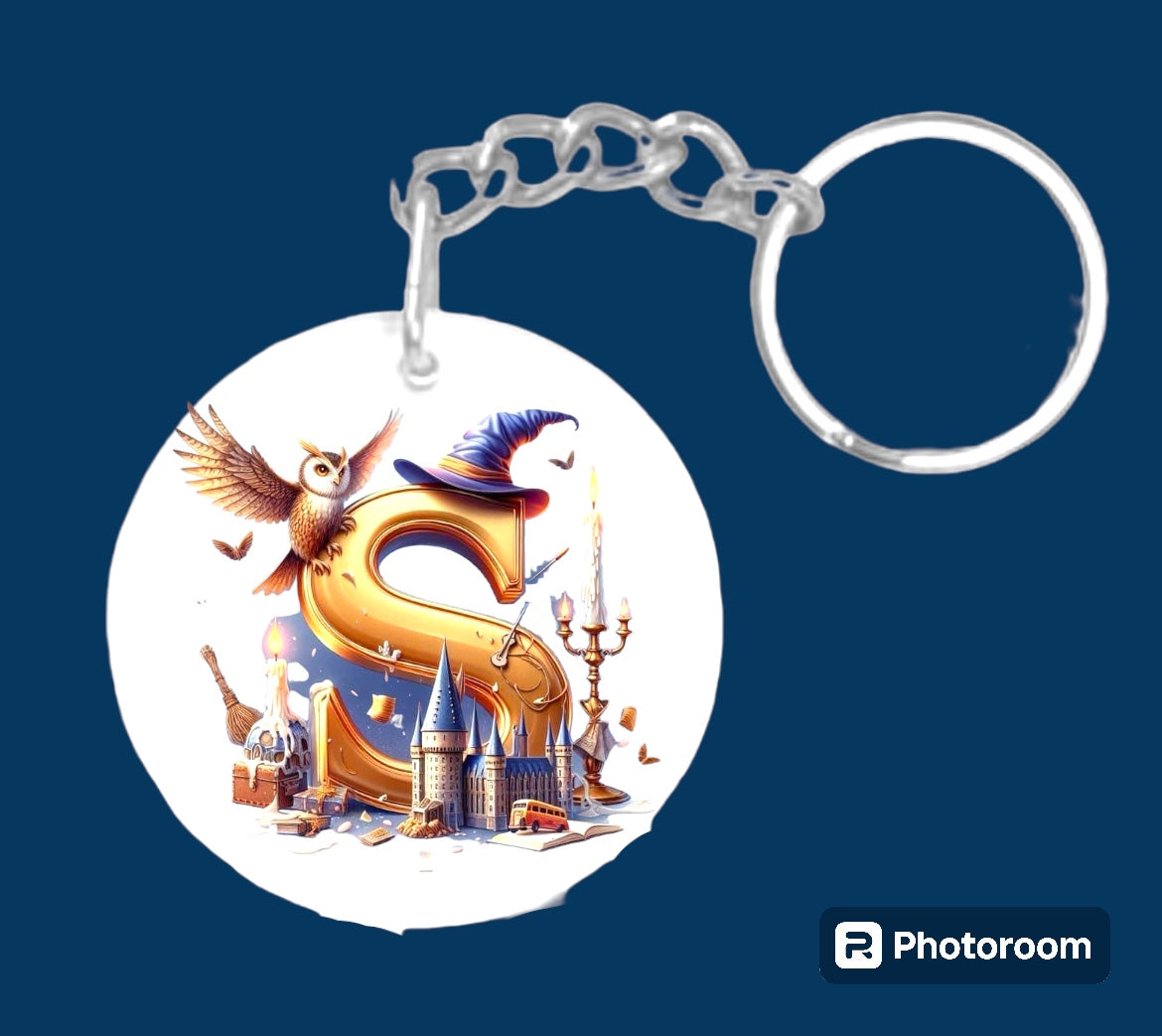 Story book whimsical castle tale letter initial keychain. Pick your letter.