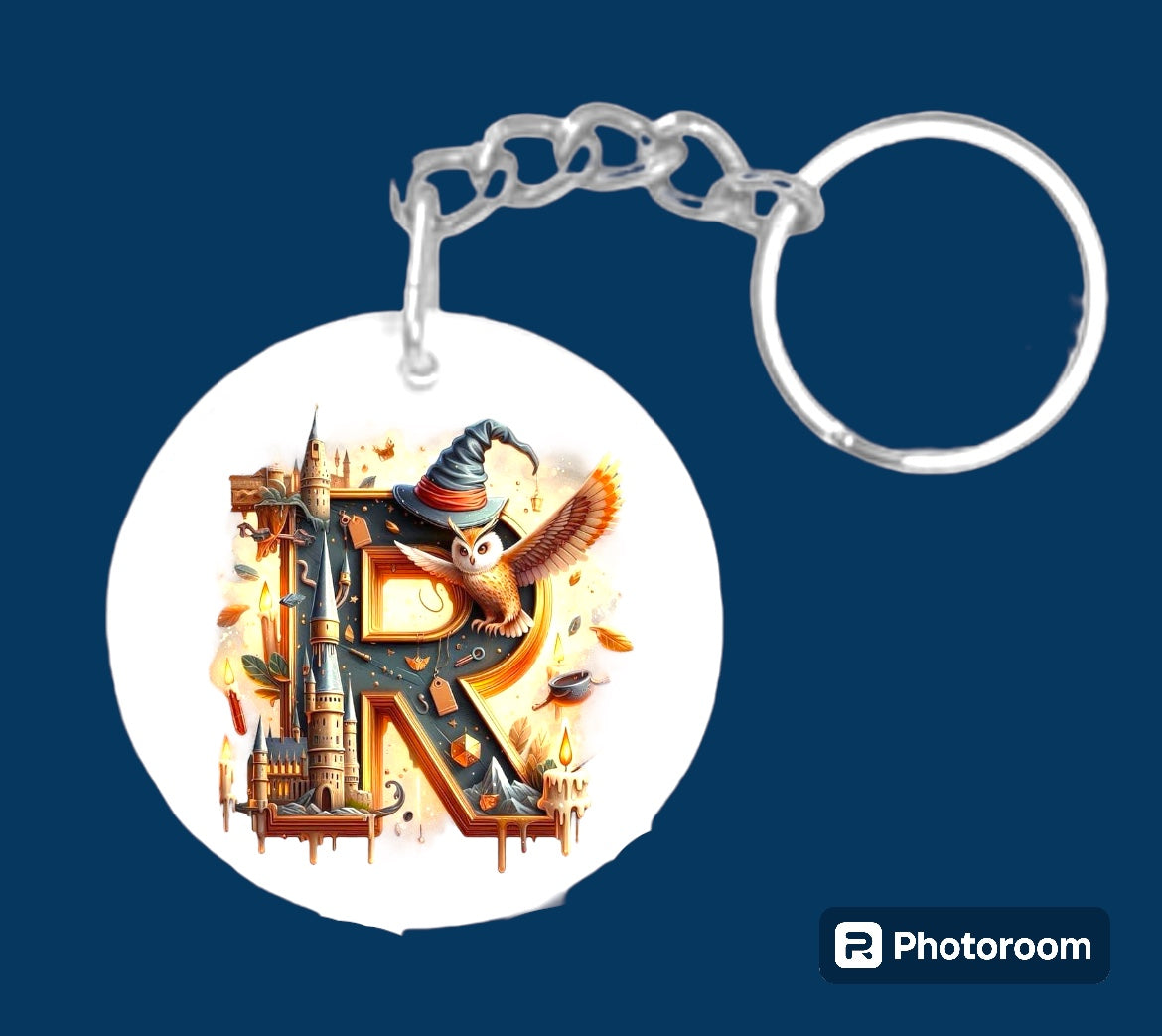 Story book whimsical castle tale letter initial keychain. Pick your letter.