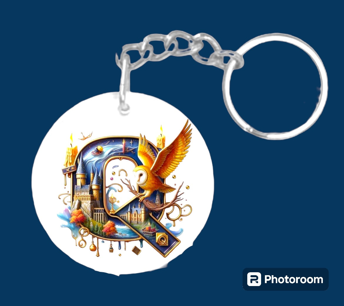 Story book whimsical castle tale letter initial keychain. Pick your letter.