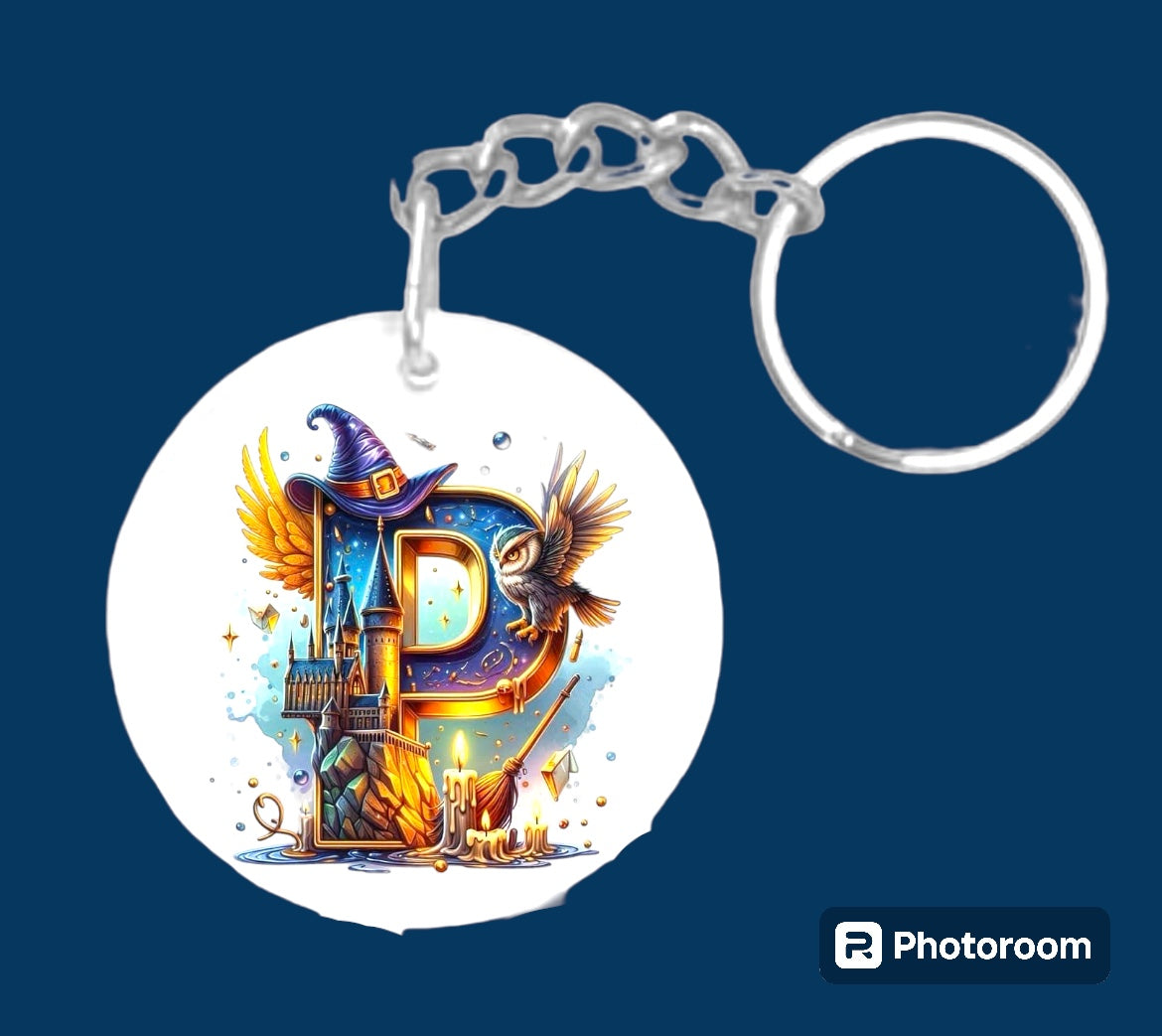 Story book whimsical castle tale letter initial keychain. Pick your letter.