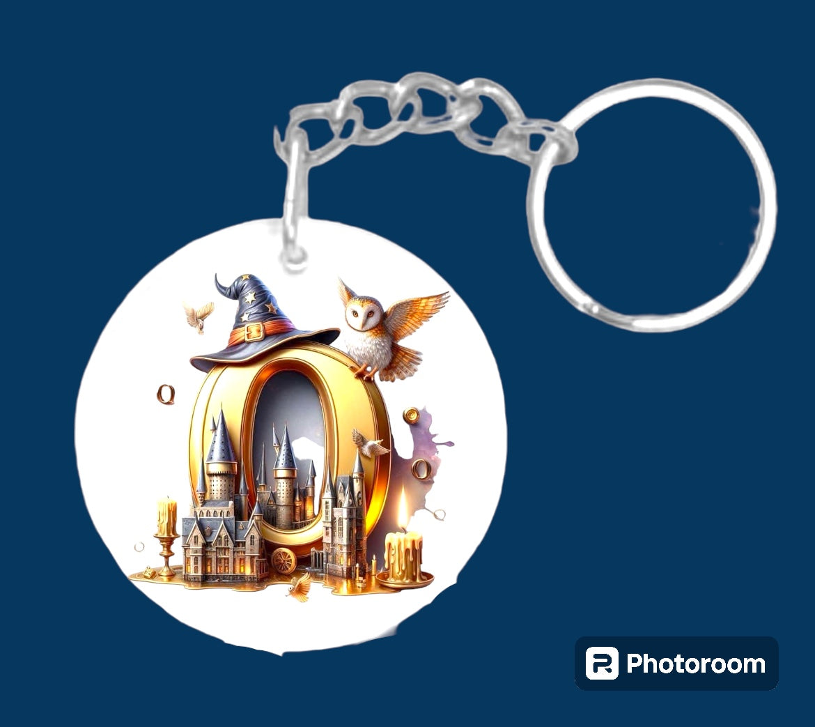 Story book whimsical castle tale letter initial keychain. Pick your letter.