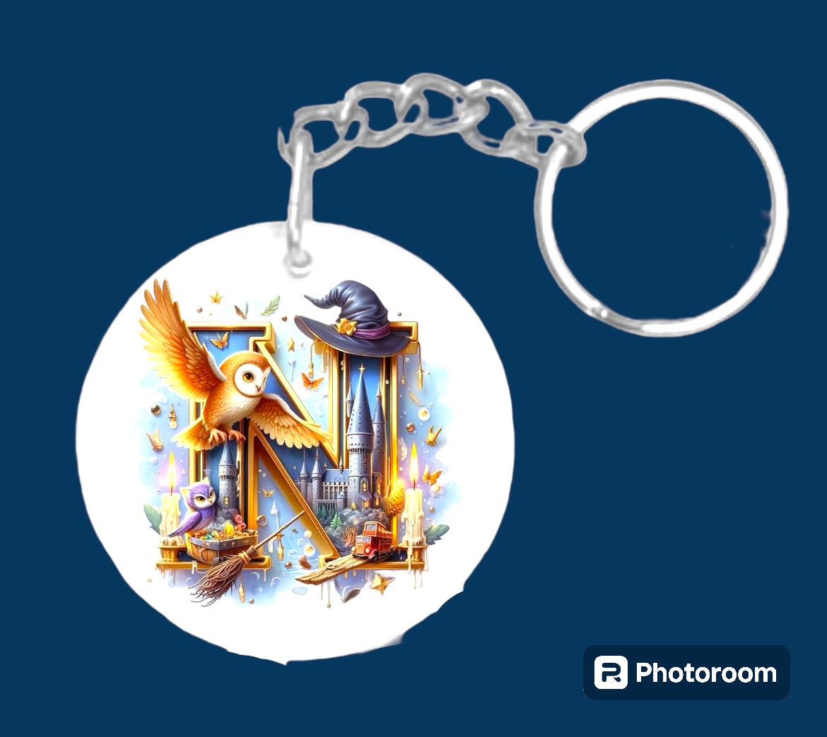 Story book whimsical castle tale letter initial keychain. Pick your letter.