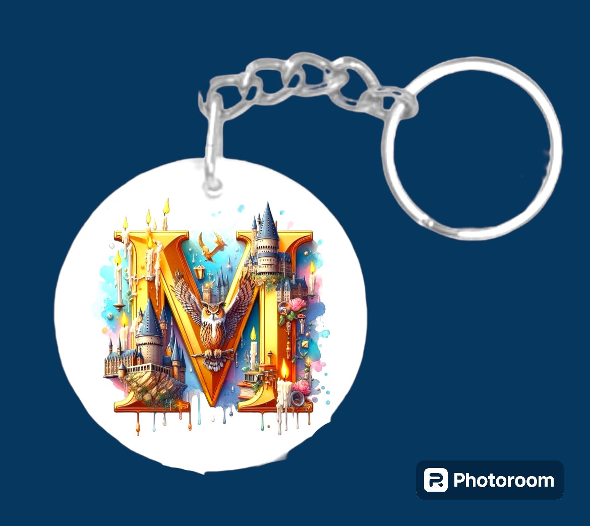 Story book whimsical castle tale letter initial keychain. Pick your letter.