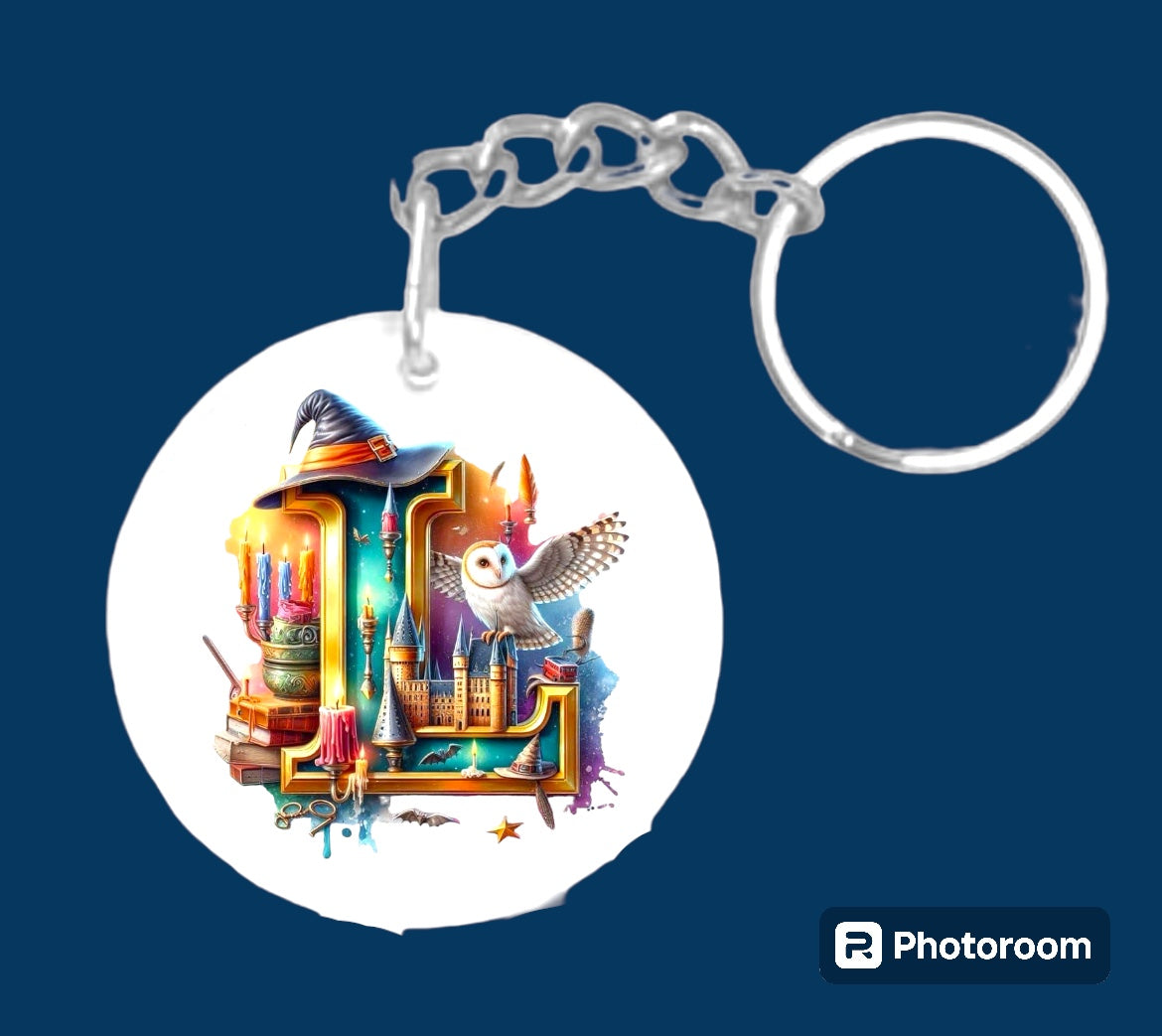 Story book whimsical castle tale letter initial keychain. Pick your letter.