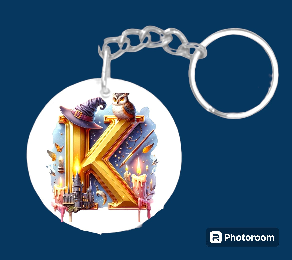 Story book whimsical castle tale letter initial keychain. Pick your letter.