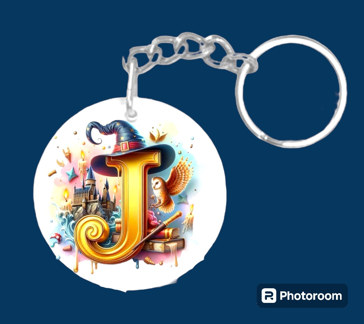 Story book whimsical castle tale letter initial keychain. Pick your letter.