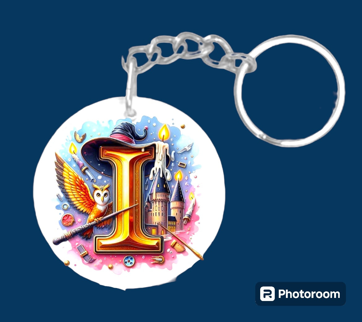 Story book whimsical castle tale letter initial keychain. Pick your letter.