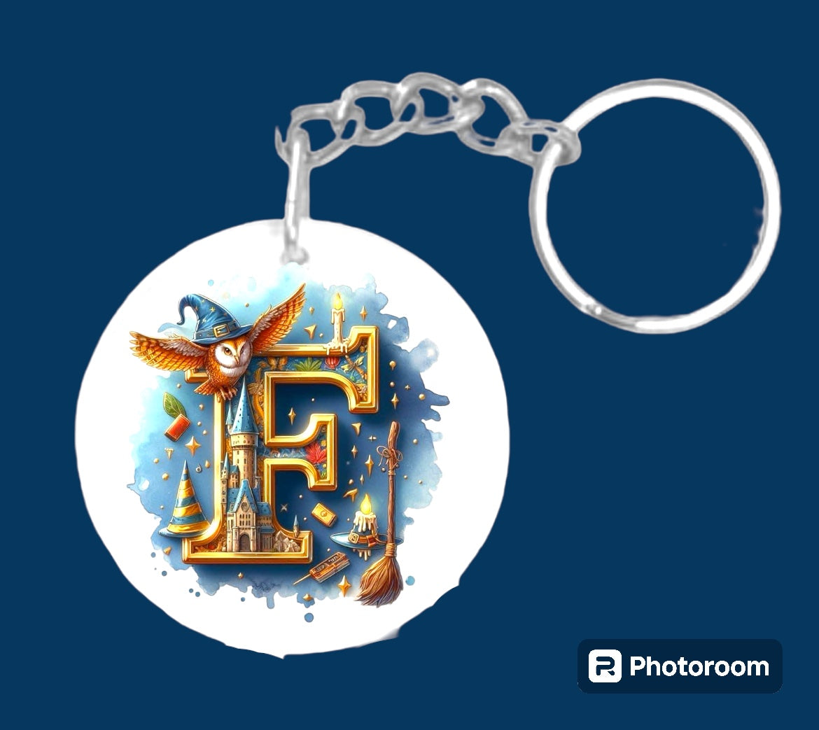 Story book whimsical castle tale letter initial keychain. Pick your letter.