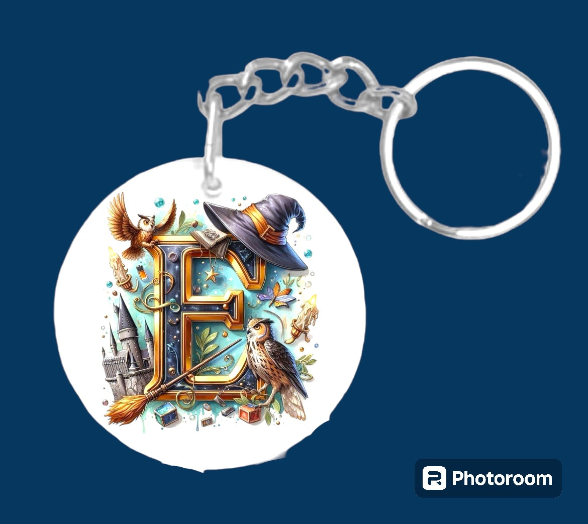 Story book whimsical castle tale letter initial keychain. Pick your letter.