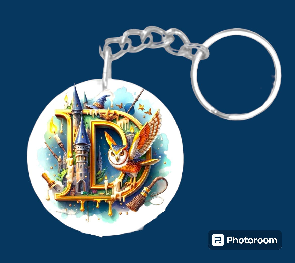 Story book whimsical castle tale letter initial keychain. Pick your letter.