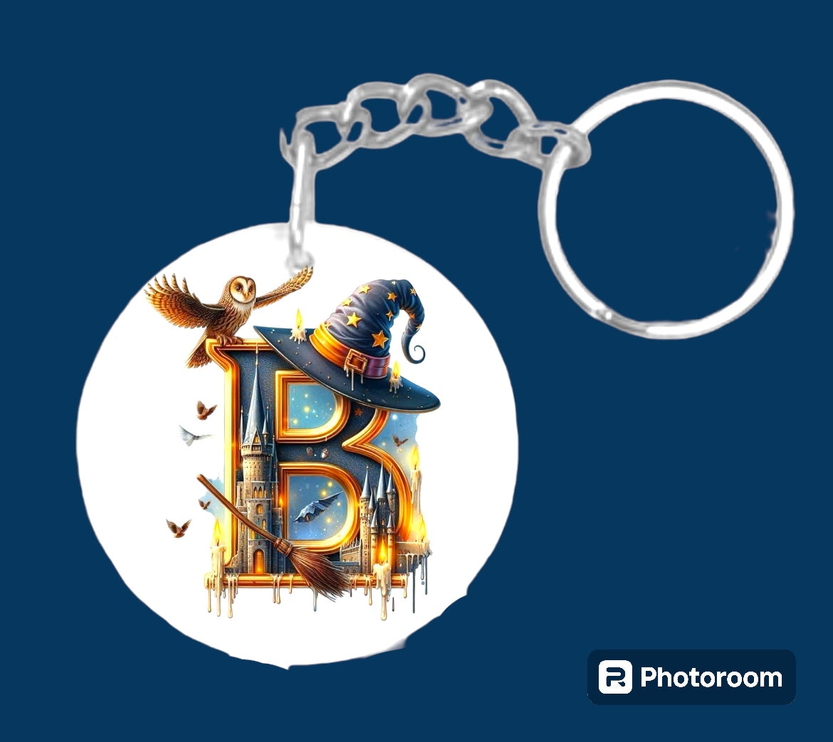 Story book whimsical castle tale letter initial keychain. Pick your letter.