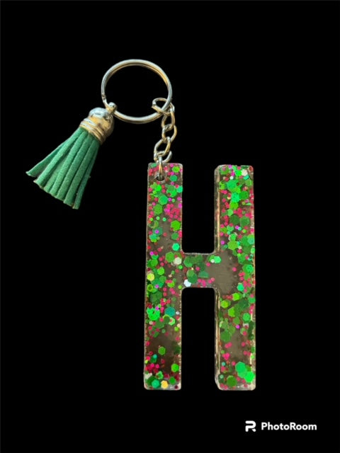 Resin / Epoxy Keychain Letter H - Hand poured and uniquely made. Size 2 1/2" x 1 1/2"