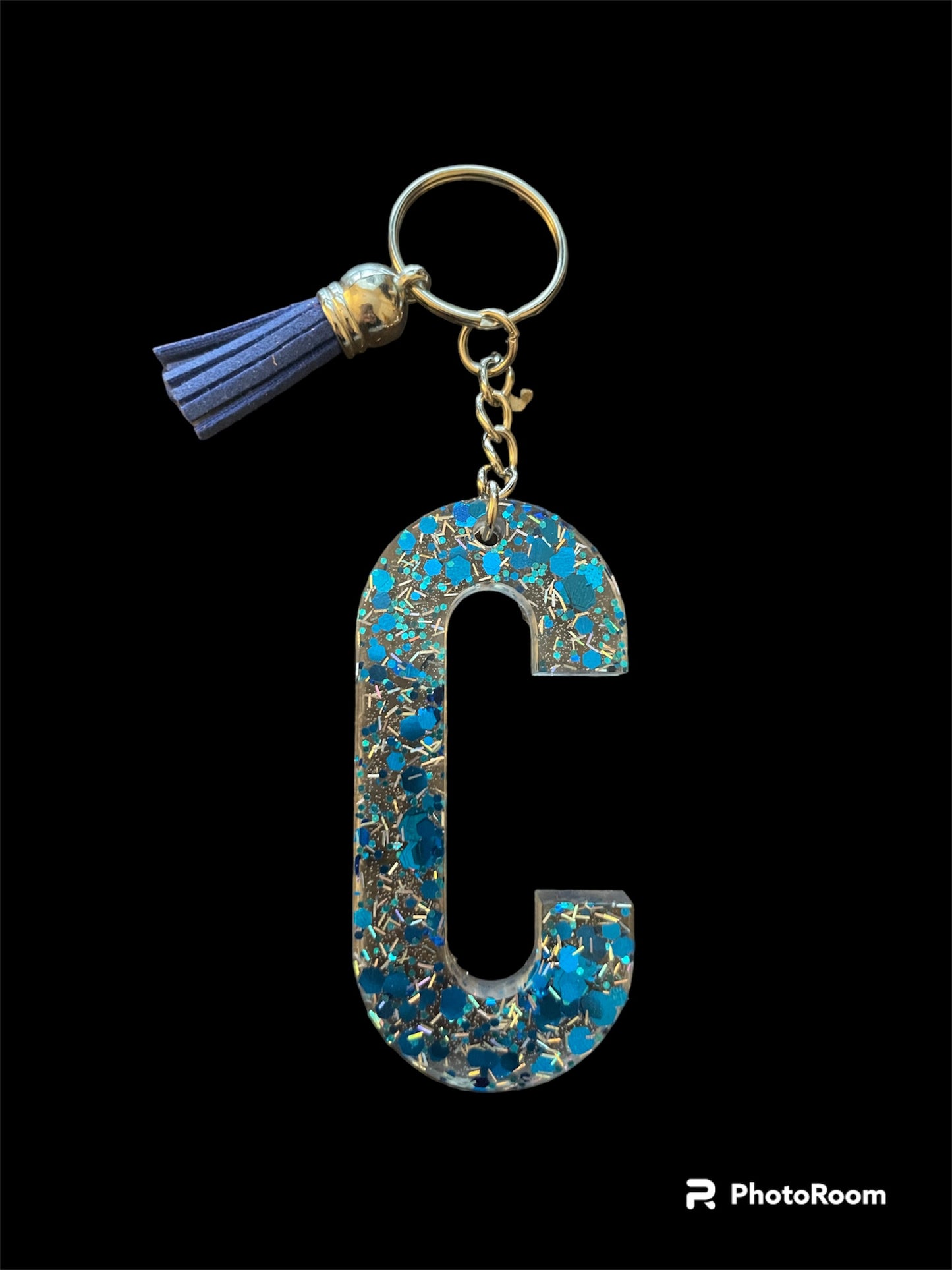 Resin / Epoxy Keychain Letter C - Hand poured and uniquely made. Size 2 1/2" x 1 1/2"