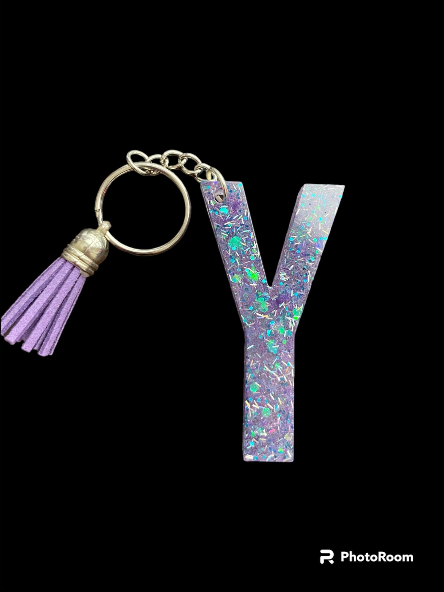 Resin / Epoxy Keychain Letter Y - Hand poured and uniquely made. Size 2 1/2" x 1 1/2"