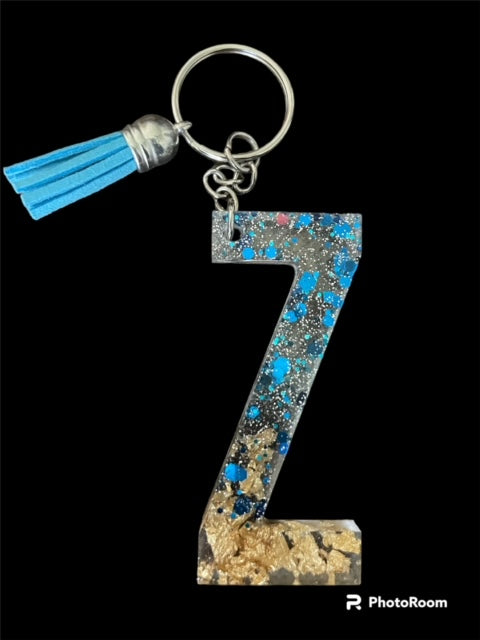 Resin / Epoxy Keychain Letter Z - Hand poured and uniquely made. Size 2 1/2" x 1 1/2"