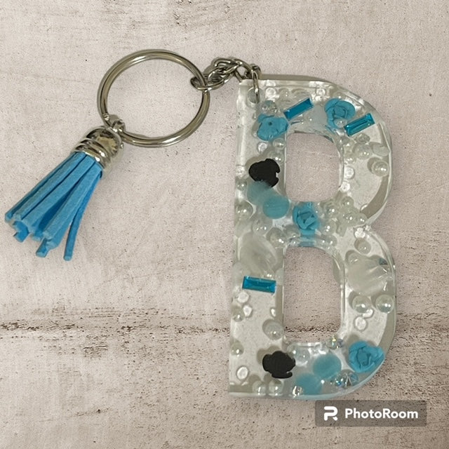 Resin / Epoxy Keychain Letter B - Hand poured and uniquely made. Size 2 1/2" x 1 1/2"