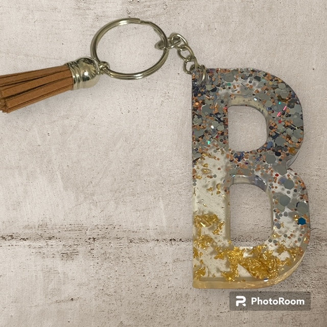 Resin / Epoxy Keychain Letter B - Hand poured and uniquely made. Size 2 1/2" x 1 1/2"