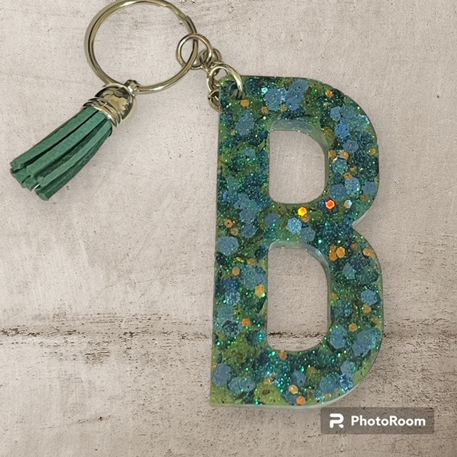 Resin / Epoxy Keychain Letter B - Hand poured and uniquely made. Size 2 1/2" x 1 1/2"