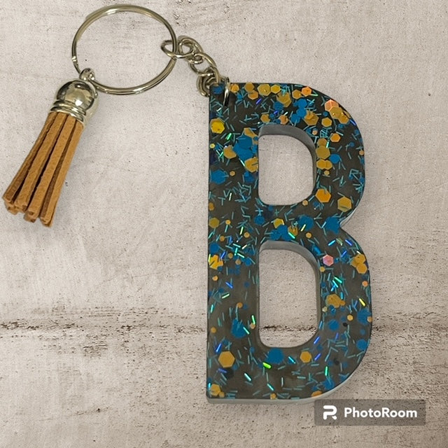 Resin / Epoxy Keychain Letter B - Hand poured and uniquely made. Size 2 1/2" x 1 1/2"