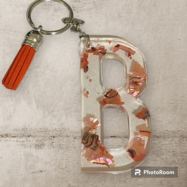 Resin / Epoxy Keychain Letter B - Hand poured and uniquely made. Size 2 1/2" x 1 1/2"