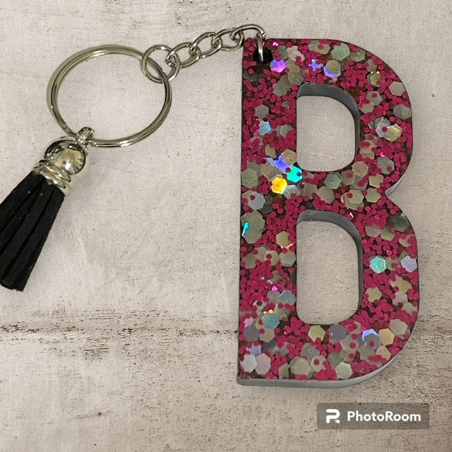 Resin / Epoxy Keychain Letter B - Hand poured and uniquely made. Size 2 1/2" x 1 1/2"