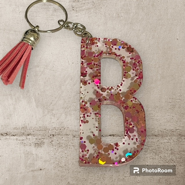 Resin / Epoxy Keychain Letter B - Hand poured and uniquely made. Size 2 1/2" x 1 1/2"