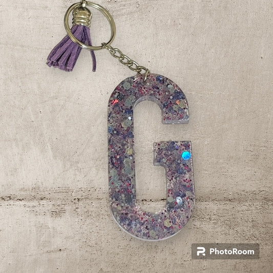 Resin / Epoxy Keychain Letter G - Hand poured and uniquely made. Size 2 1/2" x 1 1/2"