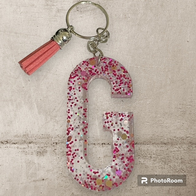 Resin / Epoxy Keychain Letter G - Hand poured and uniquely made. Size 2 1/2" x 1 1/2"