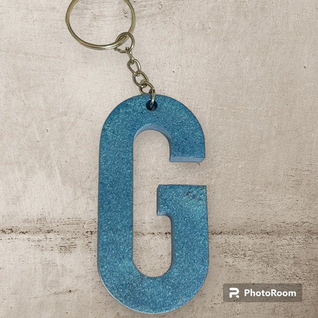 Resin / Epoxy Keychain Letter G - Hand poured and uniquely made. Size 2 1/2" x 1 1/2"