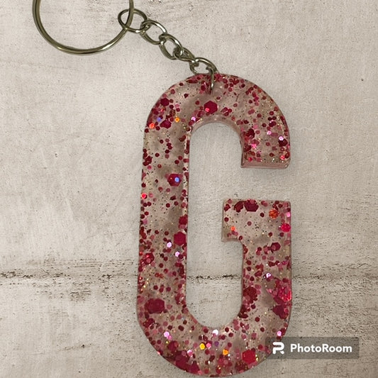 Resin / Epoxy Keychain Letter G - Hand poured and uniquely made. Size 2 1/2" x 1 1/2"