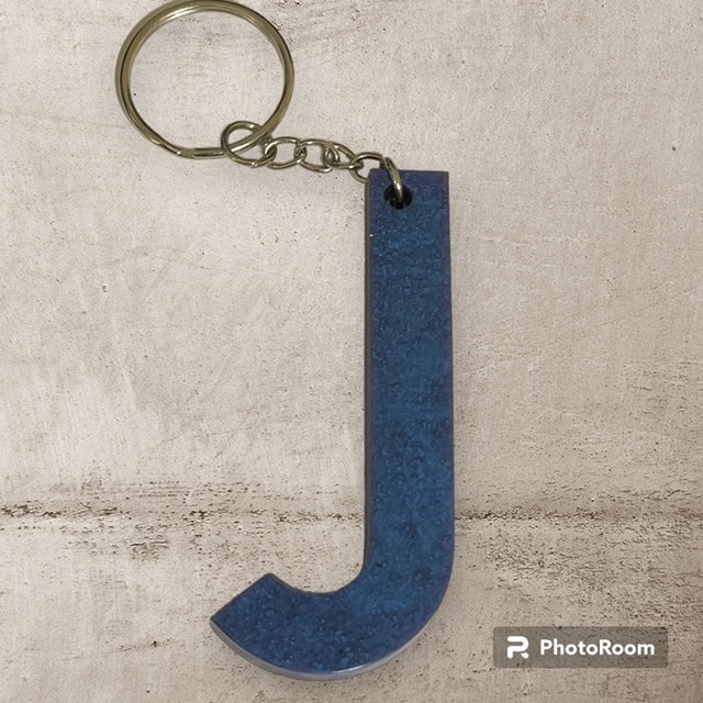 Resin / Epoxy Keychain Letter J - Hand poured and uniquely made. Size 2 1/2" x 1 1/2"