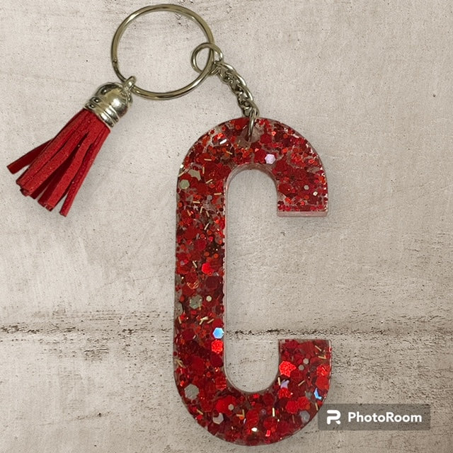 Resin / Epoxy Keychain Letter C - Hand poured and uniquely made. Size 2 1/2" x 1 1/2"