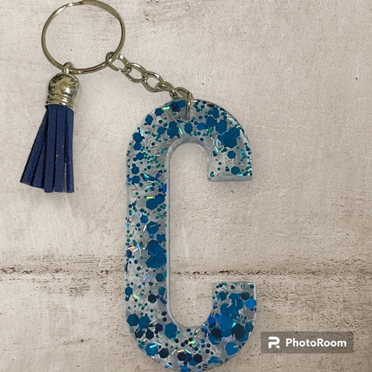 Resin / Epoxy Keychain Letter C - Hand poured and uniquely made. Size 2 1/2" x 1 1/2"