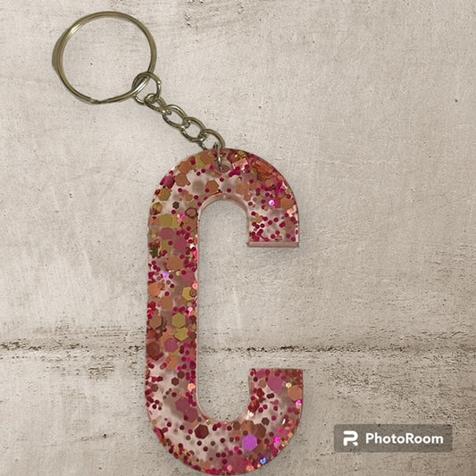 Resin / Epoxy Keychain Letter C - Hand poured and uniquely made. Size 2 1/2" x 1 1/2"