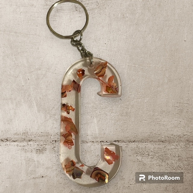 Resin / Epoxy Keychain Letter C - Hand poured and uniquely made. Size 2 1/2" x 1 1/2"