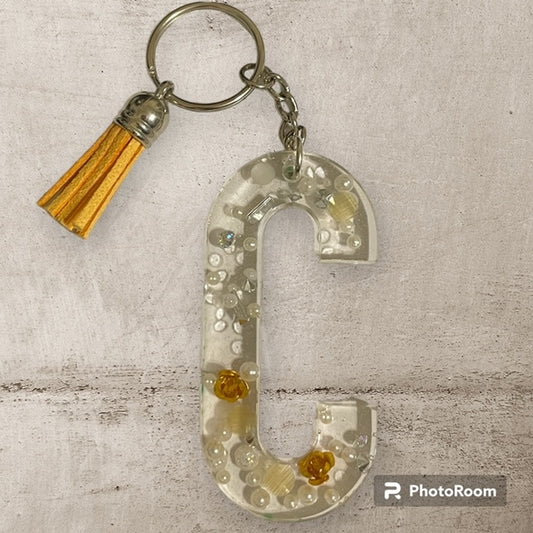 Resin / Epoxy Keychain Letter C - Hand poured and uniquely made. Size 2 1/2" x 1 1/2"