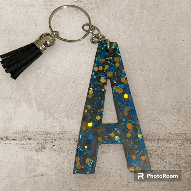 Resin / Epoxy Keychain Letter A - Hand poured and uniquely made. Size 2 1/2" x 1 1/2"