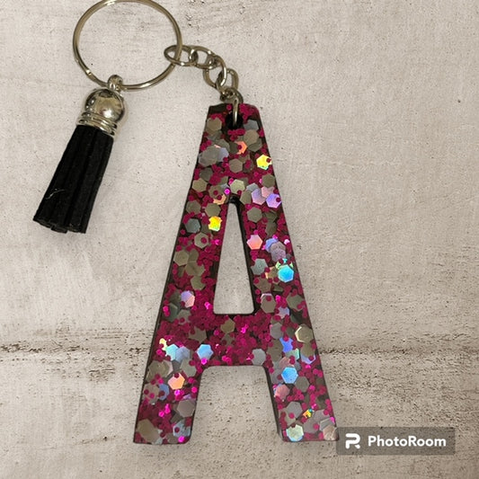 Resin / Epoxy Keychain Letter A - Hand poured and uniquely made. Size 2 1/2" x 1 1/2"